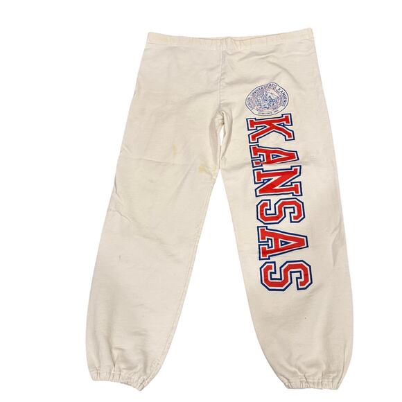 VTG 1990s University of Kansas Jayhawks White Sweats Sweatpants Joggers READ -XL - Picture 1 of 7